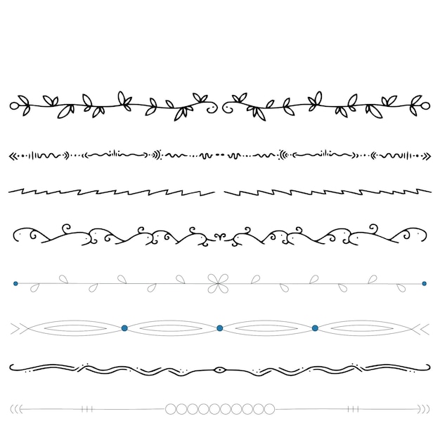 Vector hand drawn ornamental winter dividers snowflakes borders christmas holiday decor and floral ornate