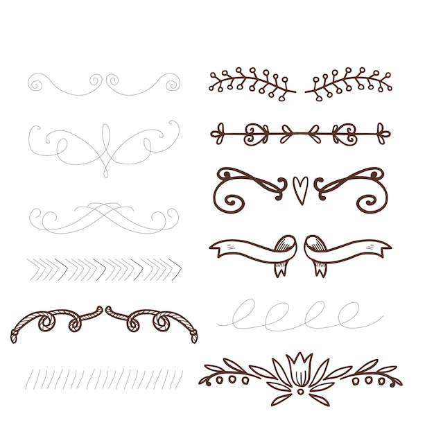 Vector hand drawn ornamental winter dividers snowflakes borders christmas holiday decor and floral ornate