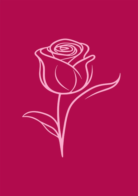 Hand drawn outline illustration of a single rose