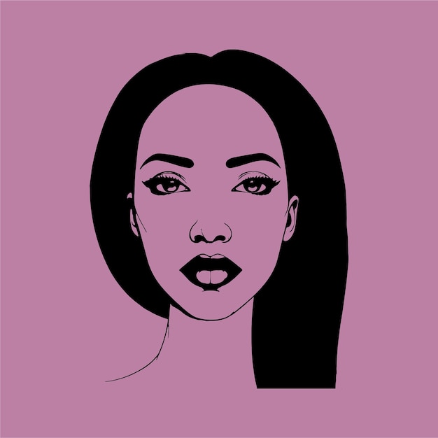 Hand drawn outline illustration of a woman face