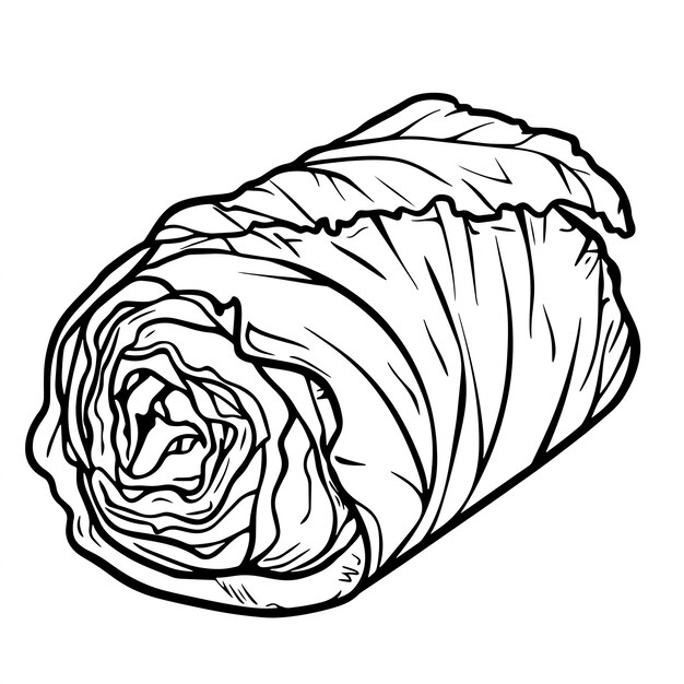 Vector hand drawn outline vector illustration set of cabbage leaves in a colorful vegetable roll