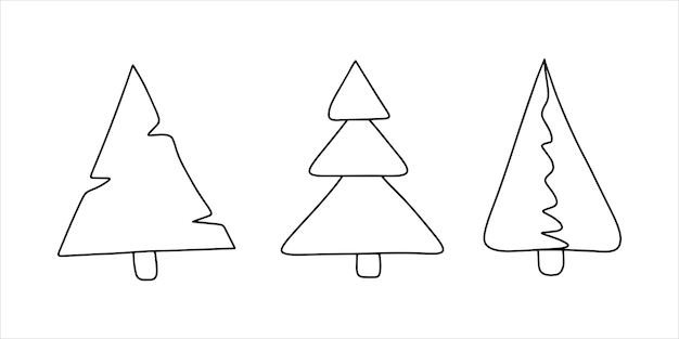 Hand drawn outlines Christmas tree New Year concept in modern minimalist style for holiday cards