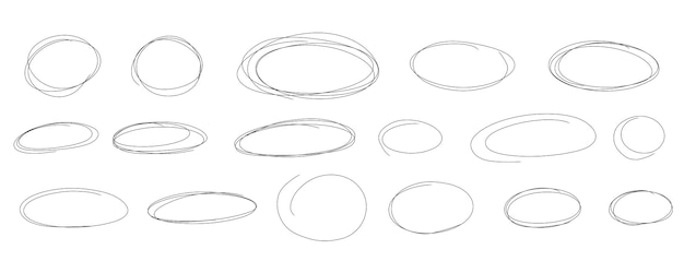 Hand drawn ovals and circles Sketch marker pen highlight oval frames Stroke scrawl underline line