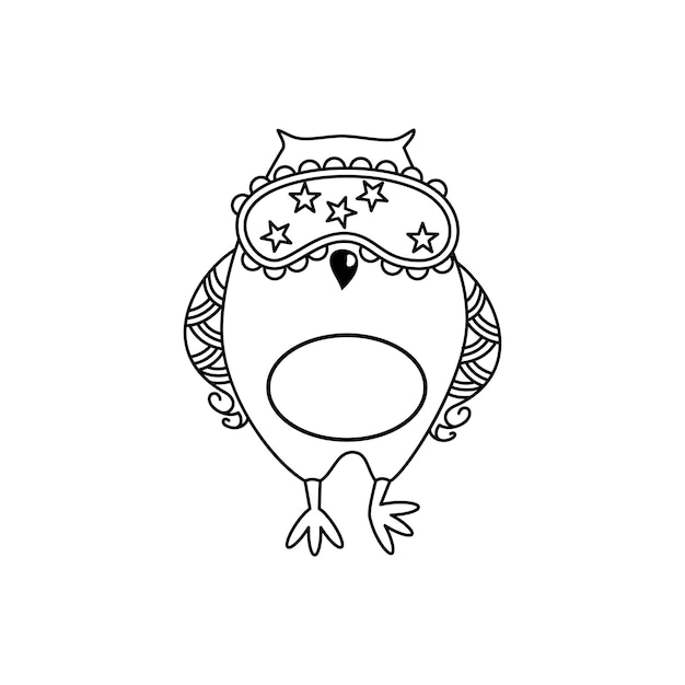 Hand drawn owl in trendy glasses on a white background Line drawing for kids coloring