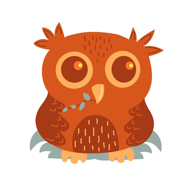 Hand drawn owl, vector illustration in flat doodle style. Decorative bird isolated on white background