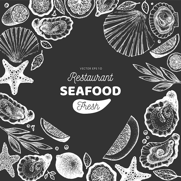 hand drawn Oysters and spices banner template. 