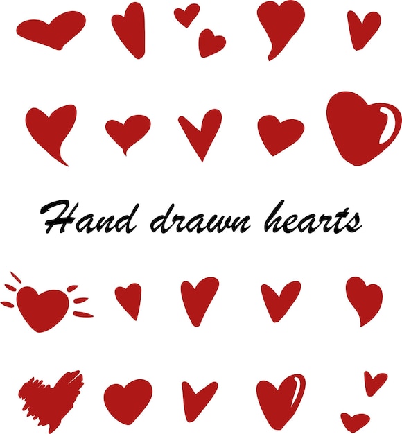 Hand drawn pack of red hearts template set