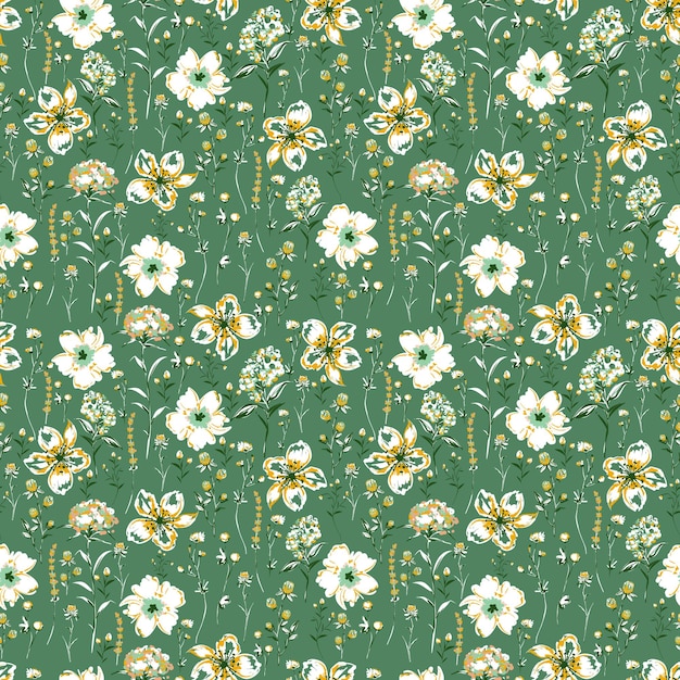 Hand drawn paint brushed Wild flower Meadow floral Seamless pattern Vector illustration