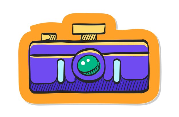 Hand drawn panorama camera icon in sticker style vector illustration