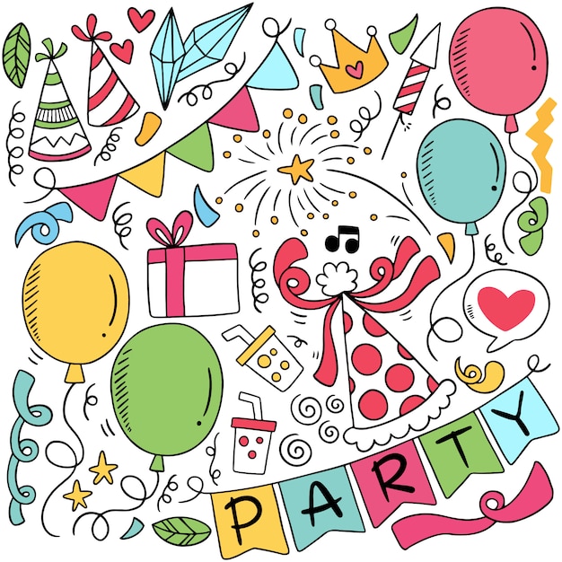 hand drawn party doodle happy birthday Ornaments background pattern