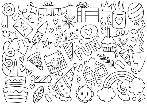 Hand drawn party doodle happy birthday Ornaments    illustration