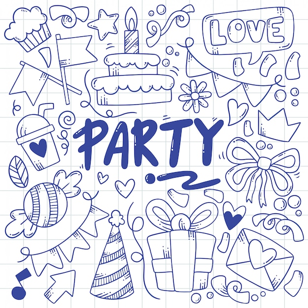 Hand drawn party doodle happy birthday Ornaments illustration