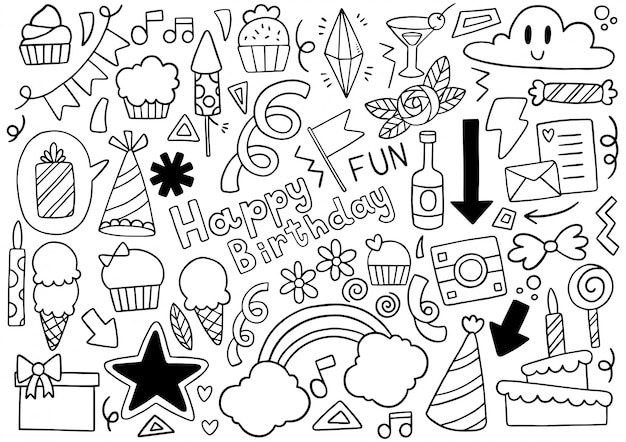 hand drawn party doodle happy birthday