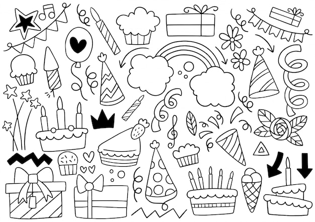 hand drawn party doodle happy birthday