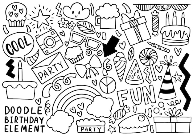 Hand drawn party doodle happy birthday