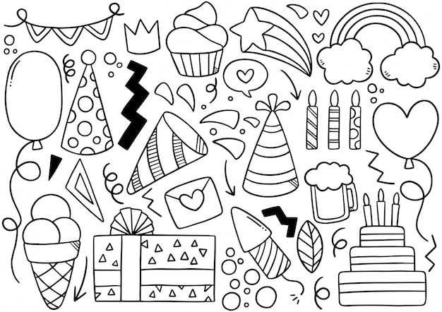 hand drawn party doodle happy birthday