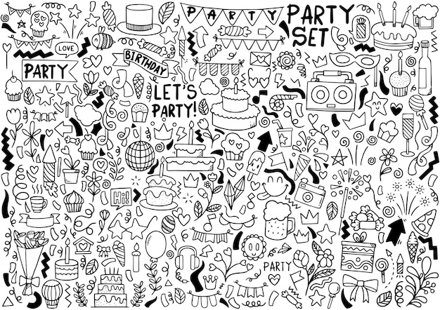 Hand drawn party doodle happy birthday