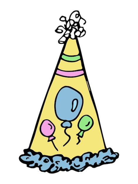 Hand drawn party hat illustration Birthday cap doodle Holiday clipart