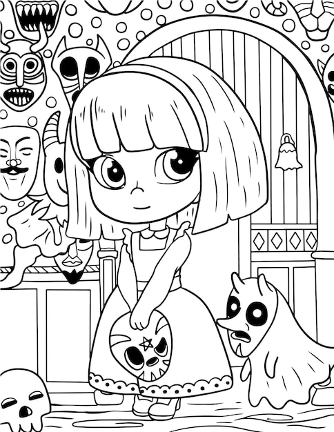 Hand drawn pastel goth coloring page creepy spooky kawaii coloring pages