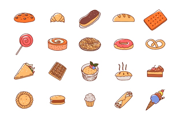 Hand Drawn Pastry Desserts Icons