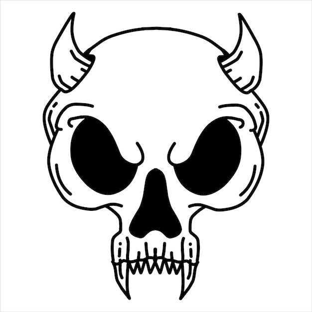 hand drawn pattern skull head character black and white design