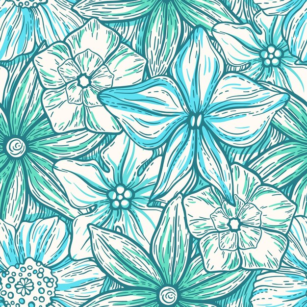 Hand drawn pattern with decorative floral ornament Stylized colorful flowers Summer spring