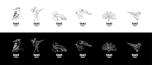 Hand-drawn pencil graphics, birds set