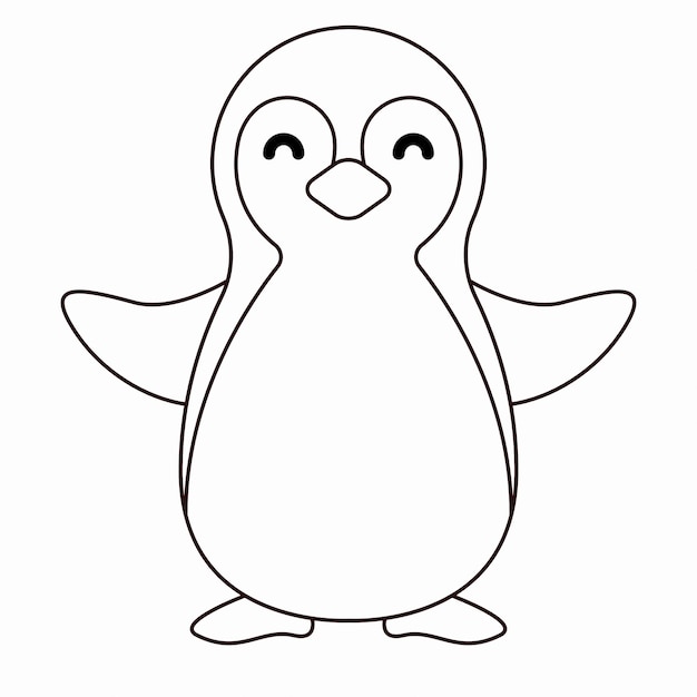 Hand drawn penguin in doodle style sketch. line art and color. kids education