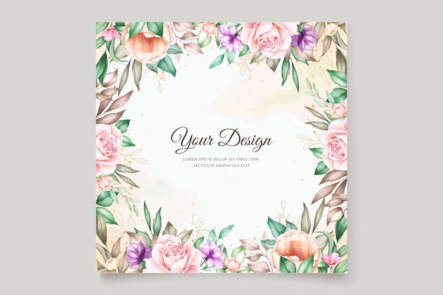 hand drawn peonies wedding card template