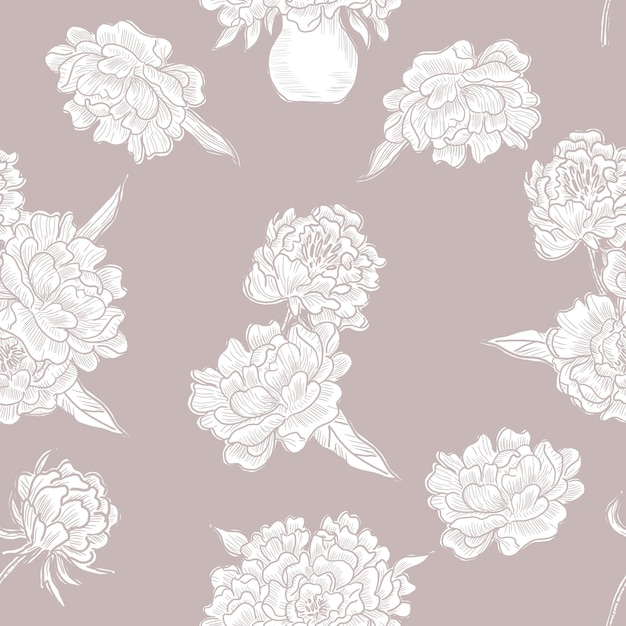 Vector hand drawn peony flower illustration pattern