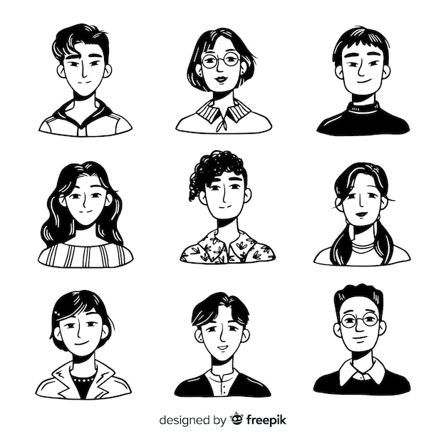 Hand drawn people avatar batch