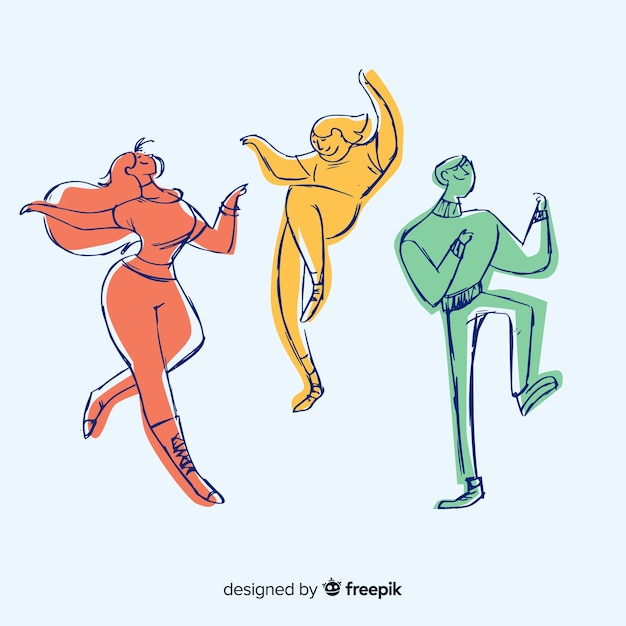 Hand drawn people dancing set