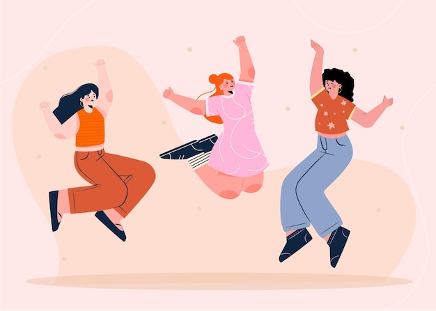 hand drawn people jumping fun illustration