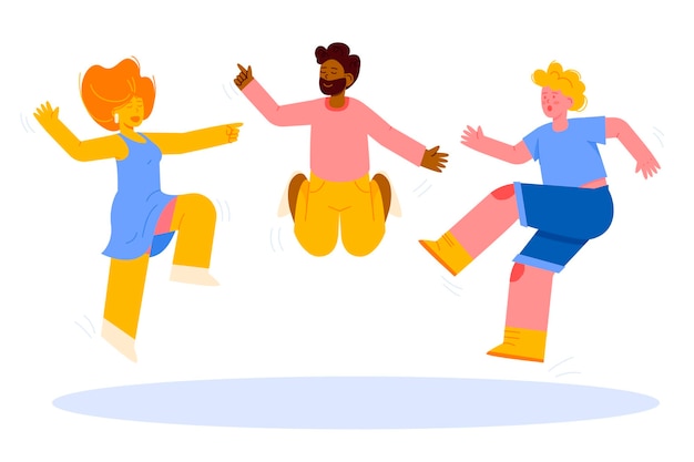 Hand drawn people jumping for fun