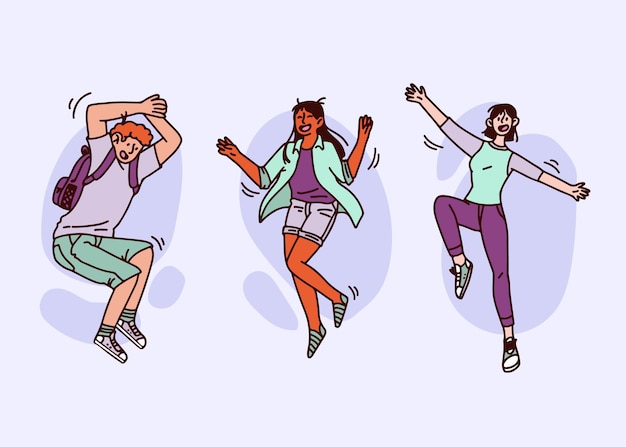 Hand drawn people jumping illustrated