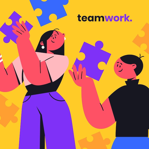 Hand drawn people team working