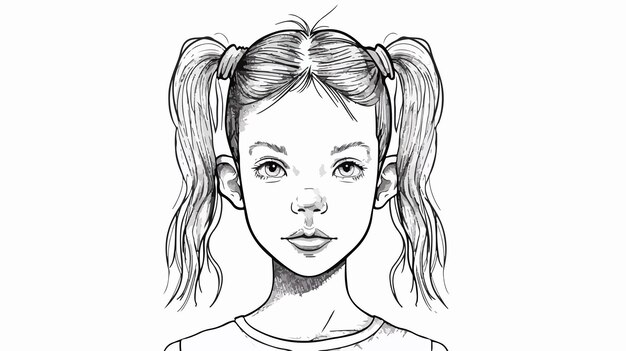 Vector hand drawn person face portrait of cute little girl