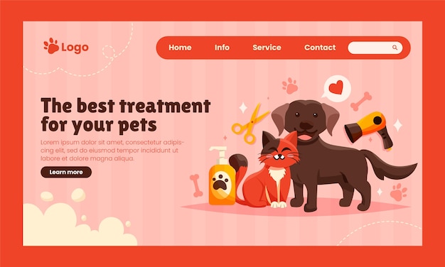 Hand drawn pet grooming landing page template