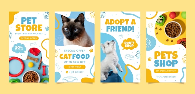 Hand drawn pet shop instagram stories template