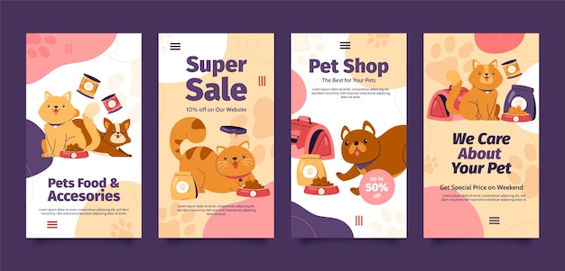 Hand drawn pet shop template design