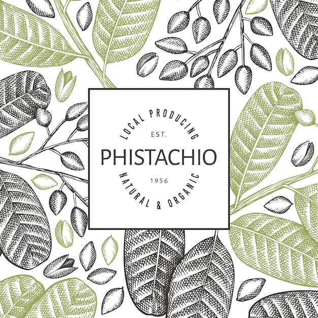 Hand drawn phistachio branch and kernels design template