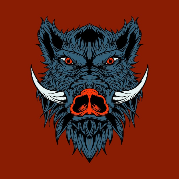 Hand drawn Pig Head Red Eye