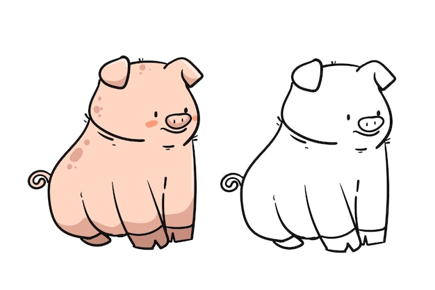 Hand drawn pig outline illustration