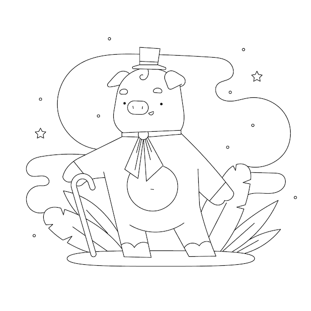 Hand drawn pig outline illustration