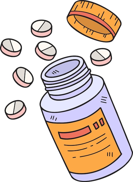 Hand Drawn pills and medicine bottles illustration