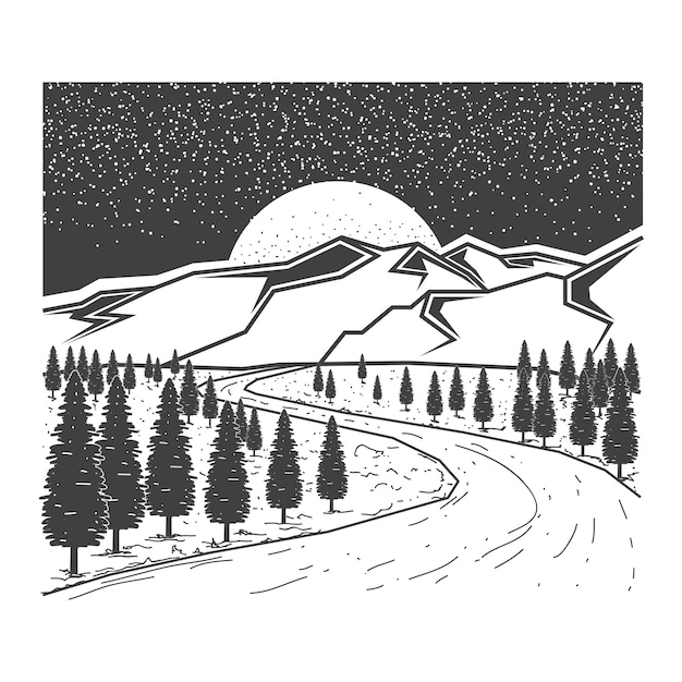 Hand drawn pine trees and forest illustration