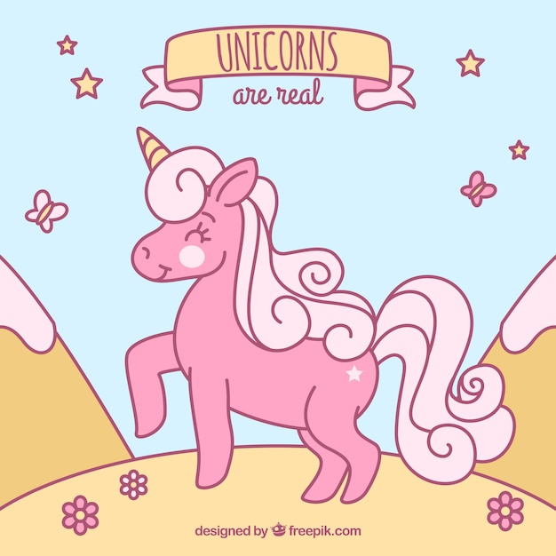 Hand drawn pink unicorn background