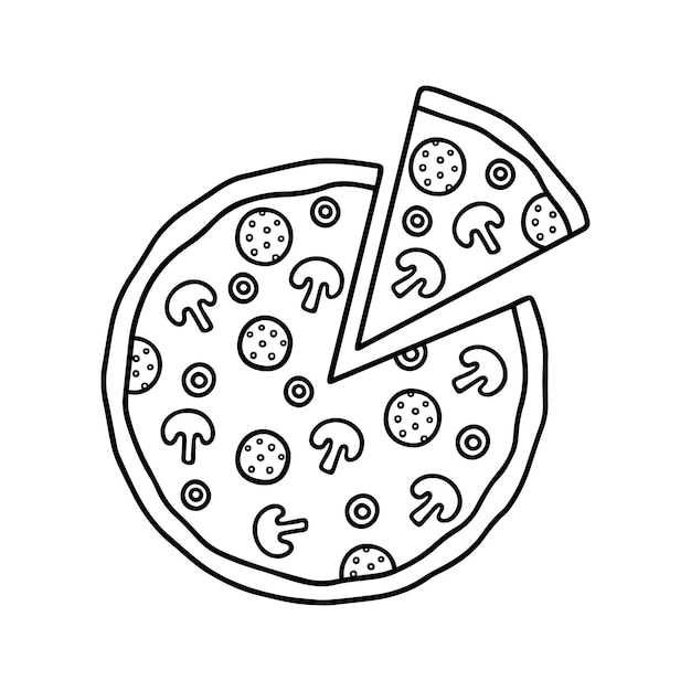 Hand drawn pizza doodle Slice of pizza with mushrooms in sketch style