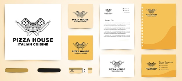 Hand drawn pizza logo and business branding template Designs Inspiration Isolated on White Background