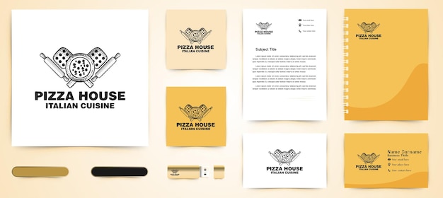 Hand drawn pizza logo and business branding template Designs Inspiration Isolated on White Background